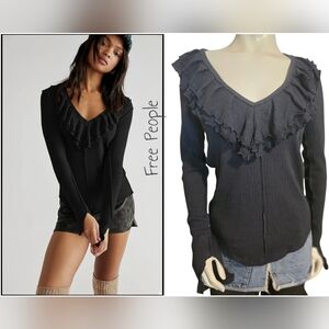 Free People Bennet Ruffles Neck Blouse Size L NWT